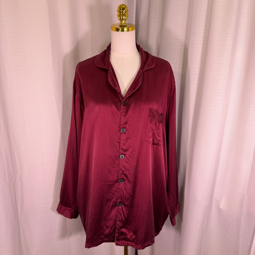 Texere Silk Pajama Top Women XXLT Burgundy Long Sleeve 100% Silk Luxurious
